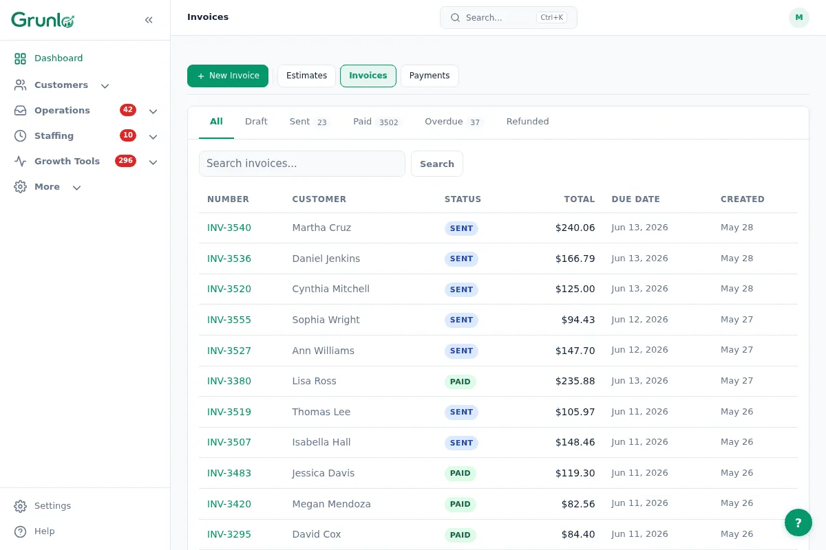 An invoice with an online pay button showing a customer payment flow.