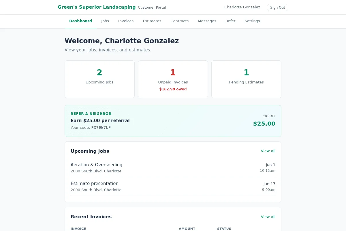 Customer portal with invoices and activity